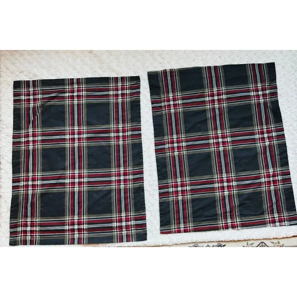 Tribeca Living Heritage Brown Plaid Cotton Flannel Standard Shams Set of 2 NEW